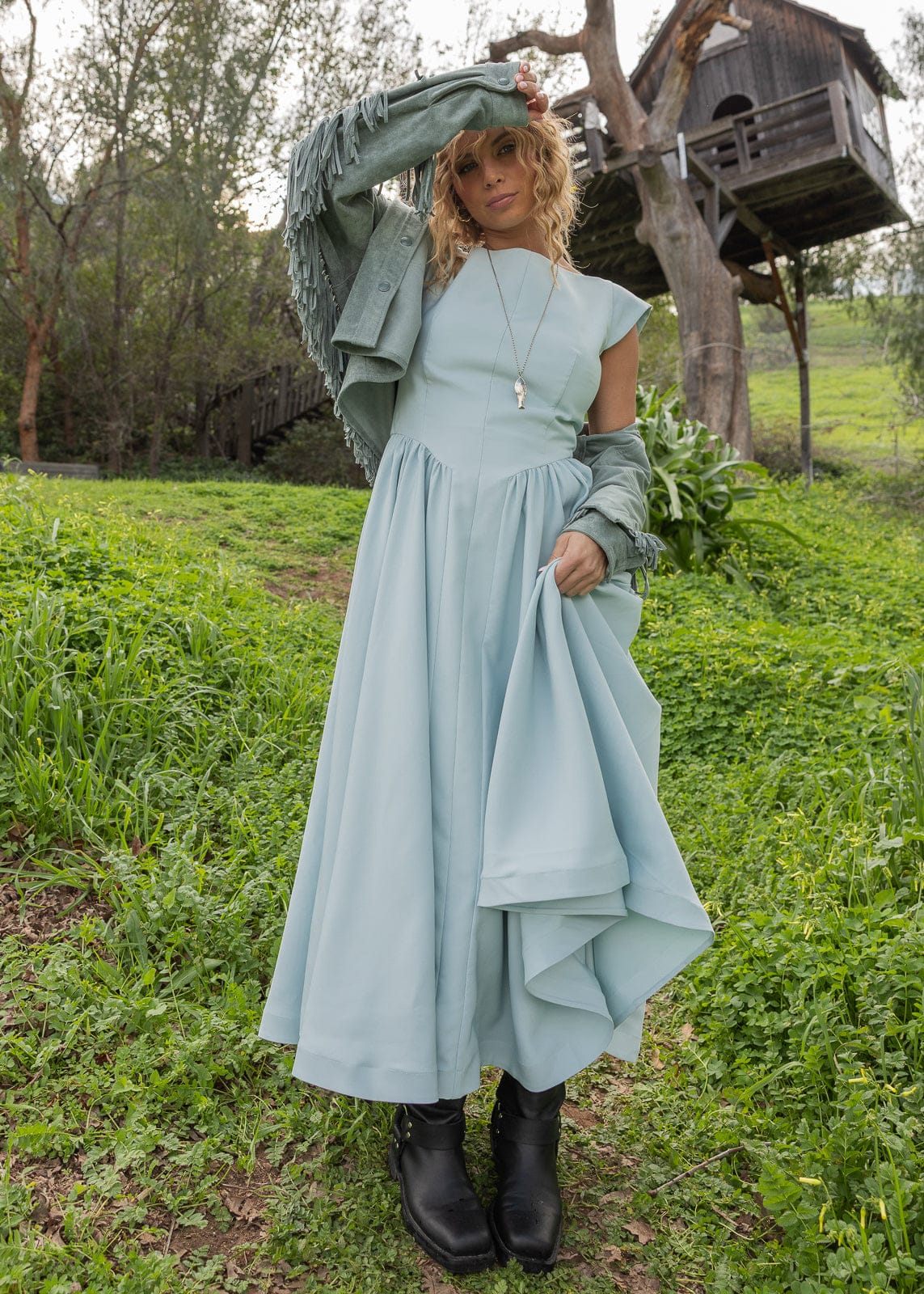 Diana Drop Waist Keyhole Back Dress - Light Blue - Image 7