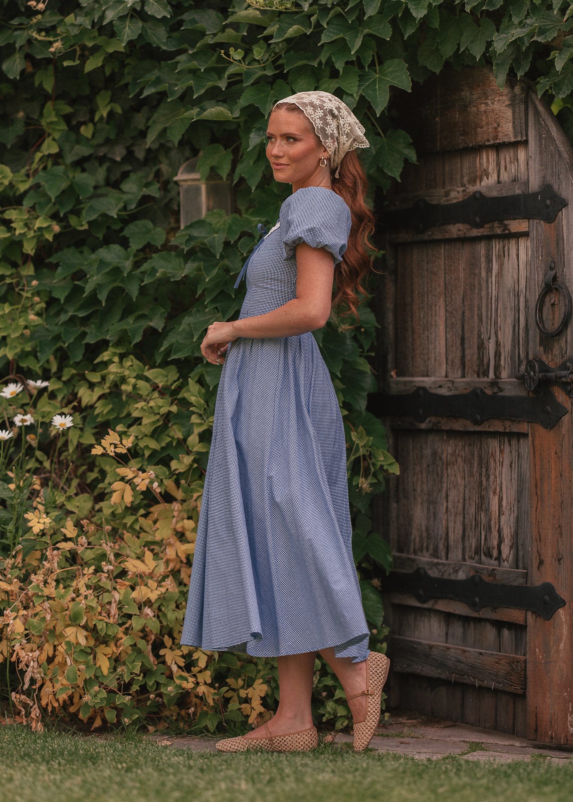 Giselle Micro Gingham Print Dress - Blue - Image 11