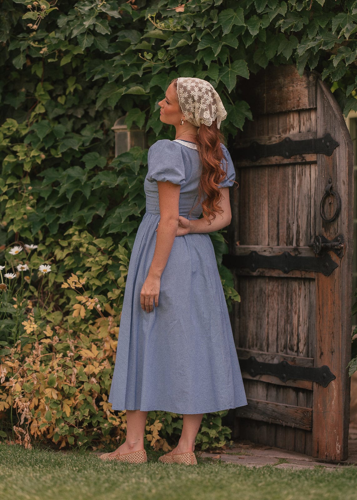 Giselle Micro Gingham Print Dress - Blue - Image 5