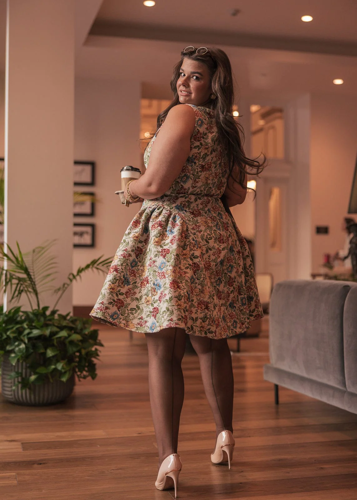 Hazel Drop Waist Floral Mini Dress - Cream - Image 11