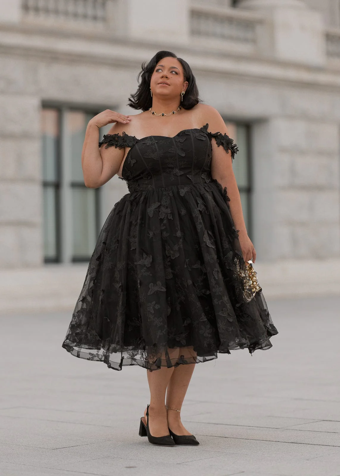 Mariposa Butterfly Corset Midi Dress - Black - Image 12