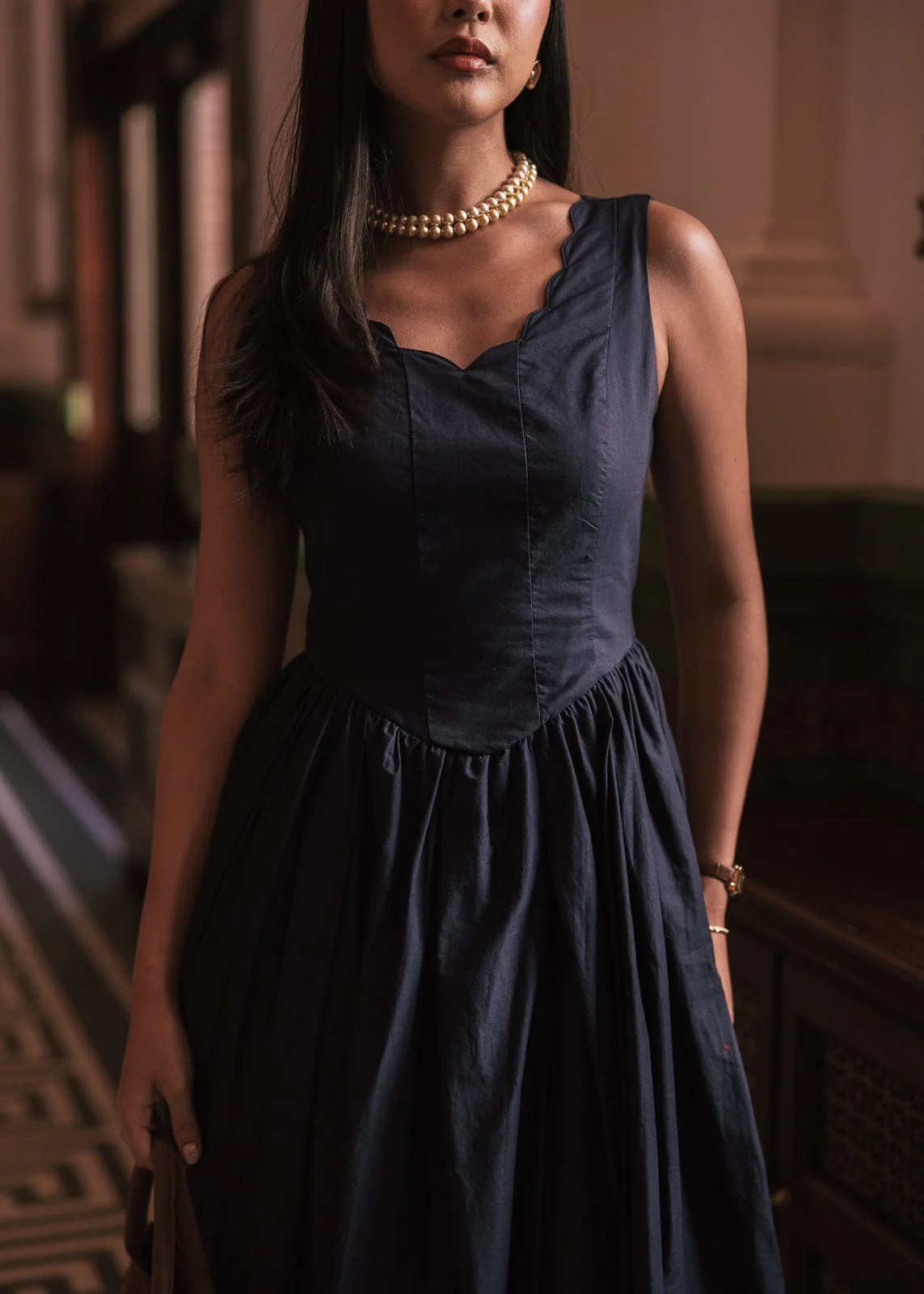 Nantucket Grove Scalloped Midi Work Dress - Navy - Image 8